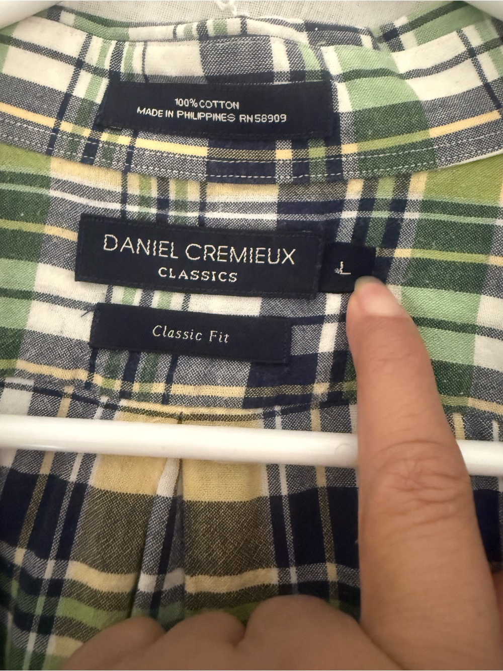 Daniel Cremieux Yellow Green and Navy Plaid Short-Sleeve Button-Down Shirt - Picture 4 of 4